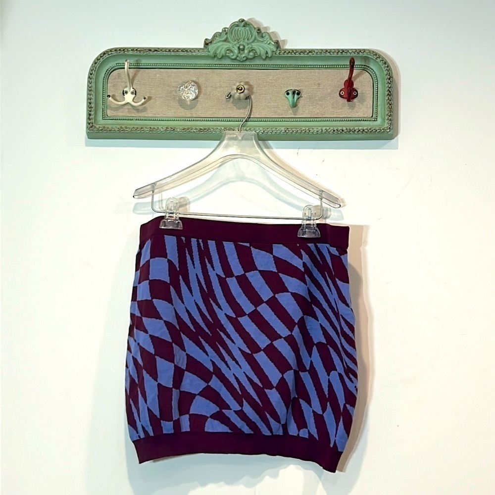 CURRENT MOOD CATCH MY DRIFT GROOVY CHECKERED SKIRT MINI PLUS SIZE 1X NWOT PURPLE